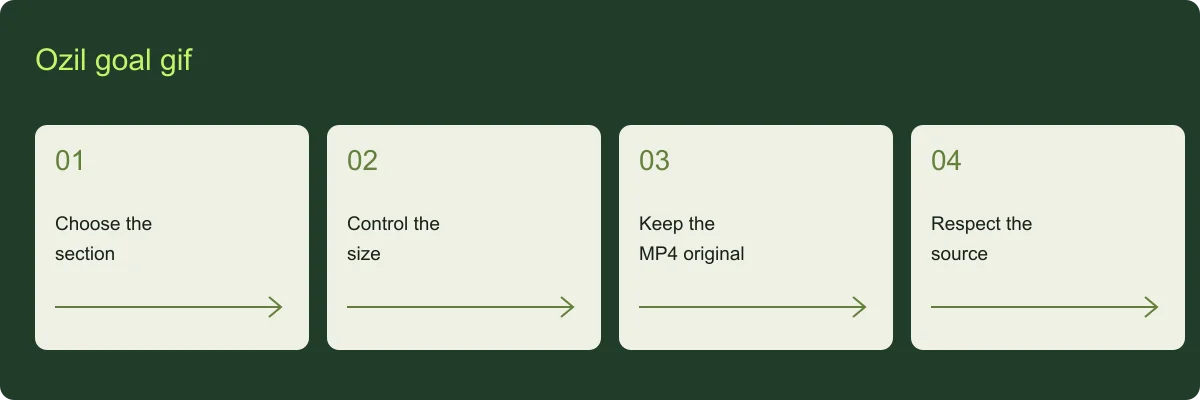 Ozil goal gif overview: Choose the section, Control the size, Keep the MP4 original, Respect the source