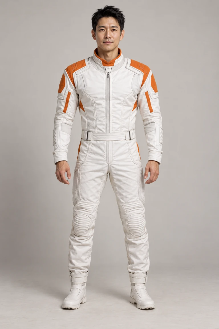 Orang dewasa fiktif dengan kostum astronaut putih.